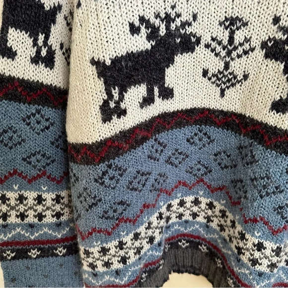 Vintage Baxter & Wells XL Blue Reindeer Fair Isle Mockneck Sweater Cozy Winter - Picture 5 of 5